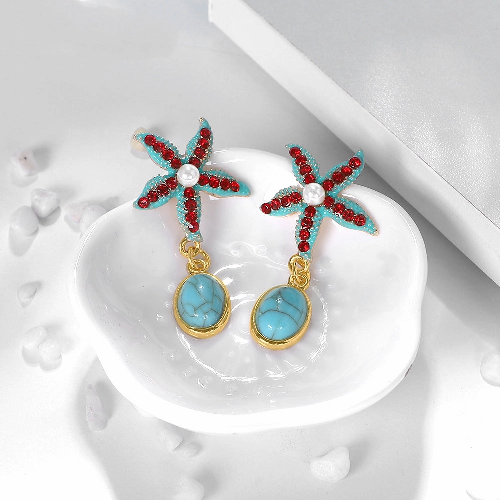 Wholesale Ocean Wind Starfish Pinestone Earrings