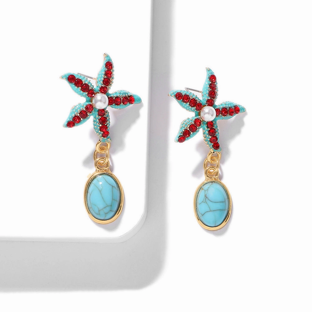 Wholesale Ocean Wind Starfish Pinestone Earrings