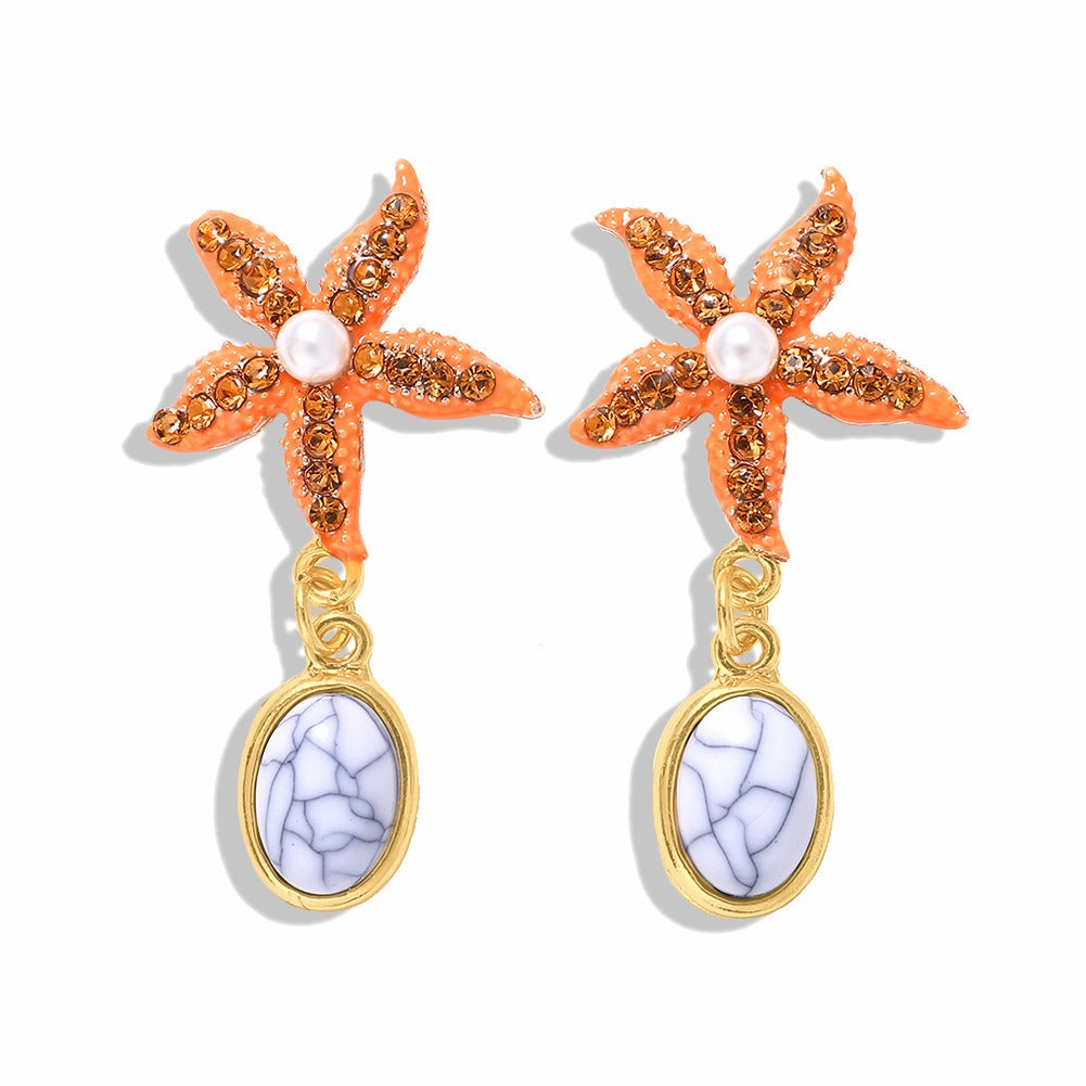 Wholesale Ocean Wind Starfish Pinestone Earrings