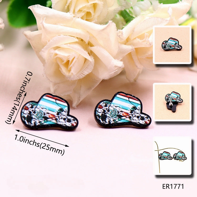 Wholesale of 10PCS/PACK Western Animal Pattern Denim Hat Acrylic Earrings