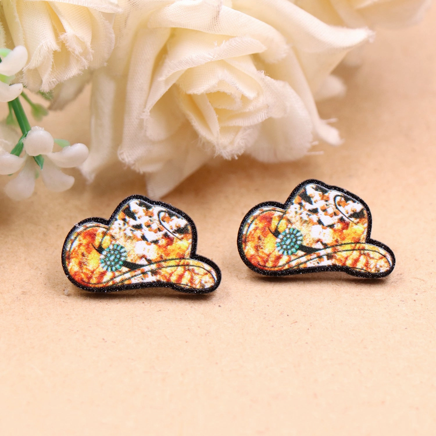 Wholesale of 10PCS/PACK Western Animal Pattern Denim Hat Acrylic Earrings