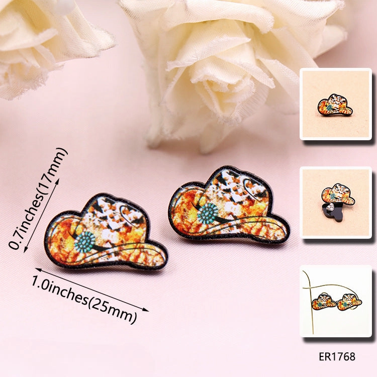 Wholesale of 10PCS/PACK Western Animal Pattern Denim Hat Acrylic Earrings
