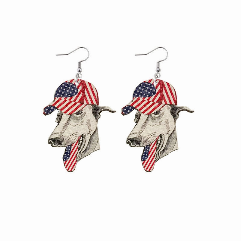 Wholesale of American Independence Day Wooden Pilot Dog Earrings