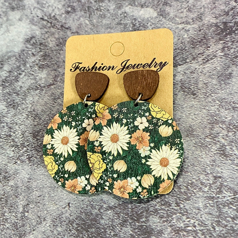 Wholesale of Bohemian Flower Splicing Wood Earrings