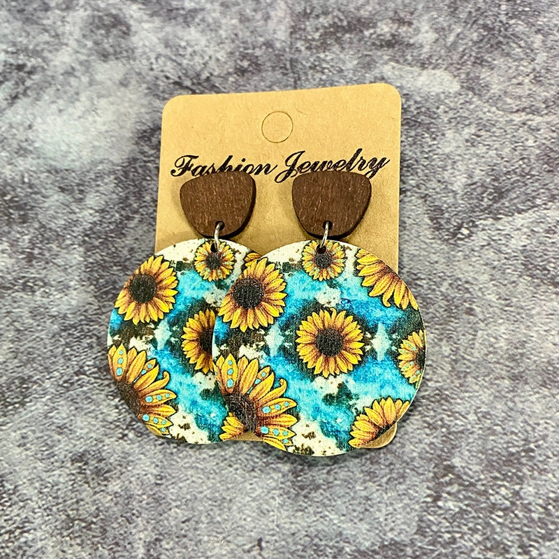 Wholesale of Bohemian Flower Splicing Wood Earrings