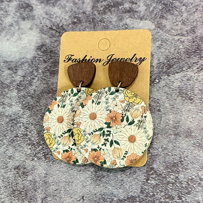 Wholesale of Bohemian Flower Splicing Wood Earrings