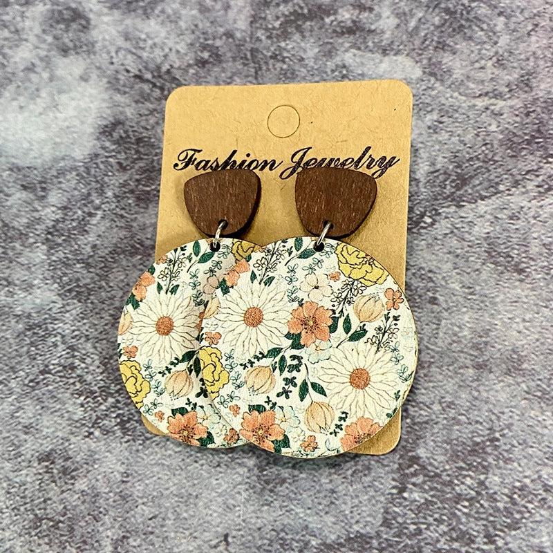 Wholesale of Bohemian Flower Splicing Wood Earrings