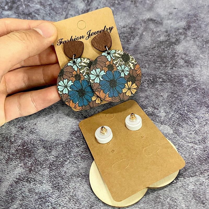 Wholesale of Bohemian Flower Splicing Wood Earrings