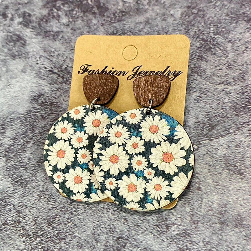 Wholesale of Bohemian Flower Splicing Wood Earrings