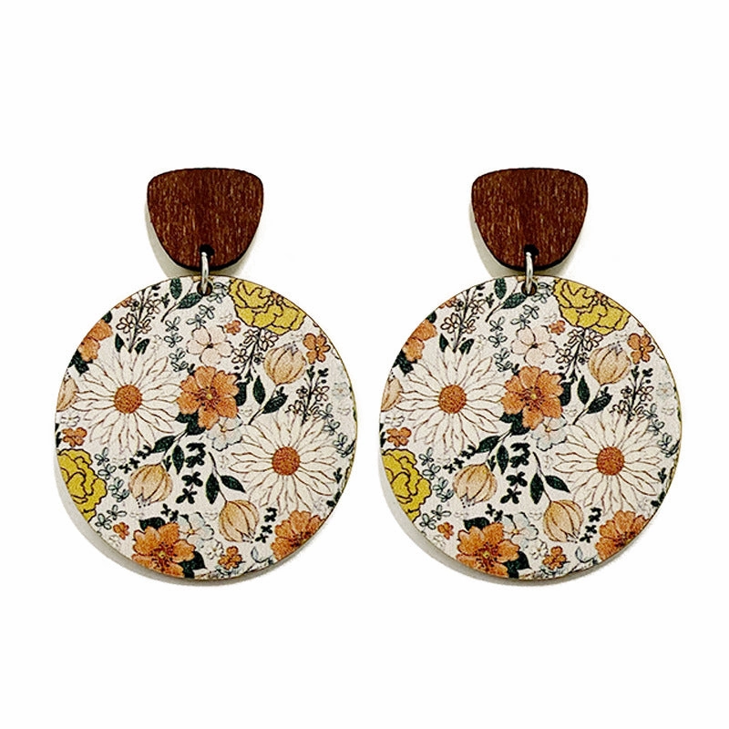 Wholesale of Bohemian Flower Splicing Wood Earrings