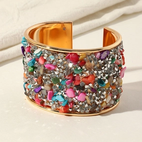Wholesale of Female Exaggerated Colored Diamond Crushed Stone Alloy Necklace
