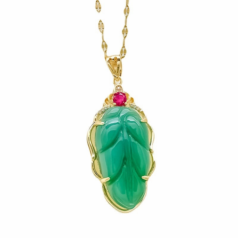 Wholesale of Green Imitation Chalcedony Stainless Steel Necklaces