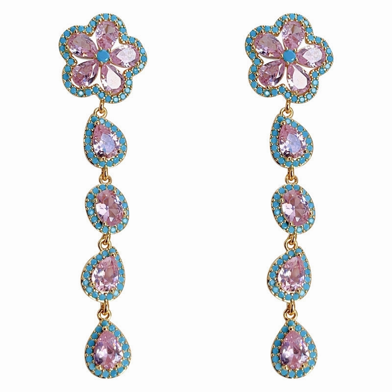 Wholesale of Long Copper Inlaid Zircon Earrings