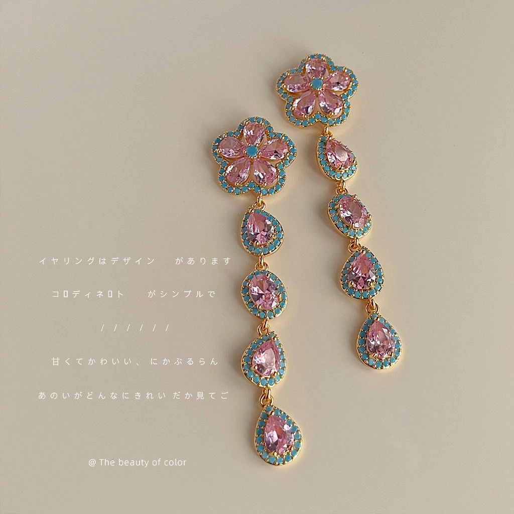 Wholesale of Long Copper Inlaid Zircon Earrings