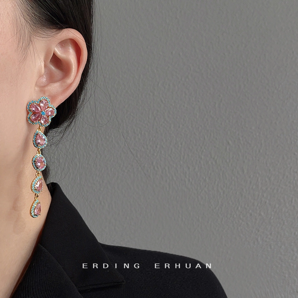 Wholesale of Long Copper Inlaid Zircon Earrings