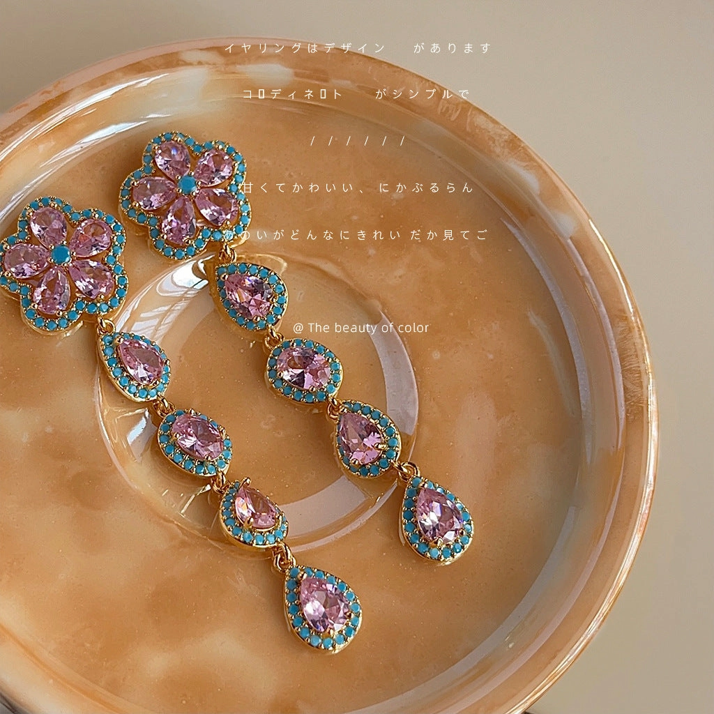 Wholesale of Long Copper Inlaid Zircon Earrings