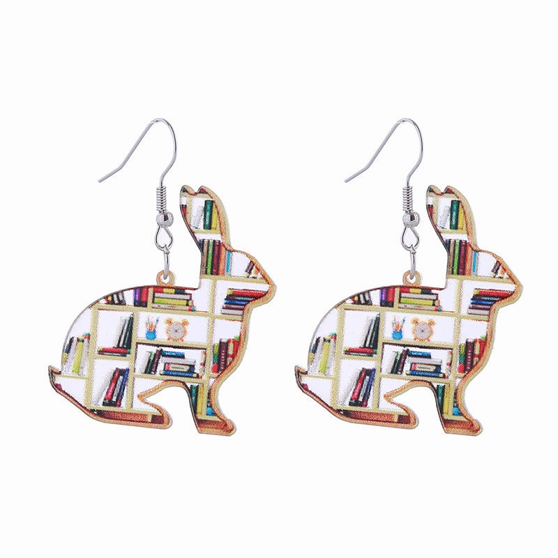 Wholesale of Love Cloud Bookshelf Rabbit Squirrel Book Acrylic Earrings for The Beginning of School Season
