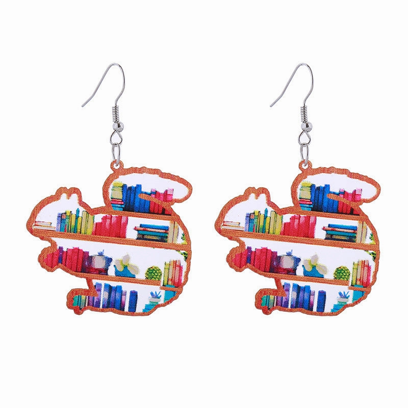 Wholesale of Love Cloud Bookshelf Rabbit Squirrel Book Acrylic Earrings for The Beginning of School Season