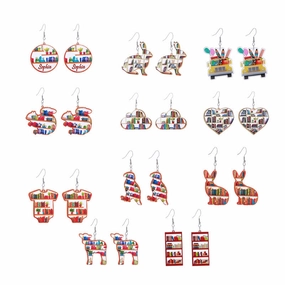 Wholesale of Love Cloud Bookshelf Rabbit Squirrel Book Acrylic Earrings for The Beginning of School Season