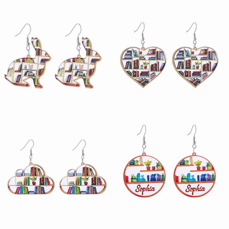 Wholesale of Love Cloud Bookshelf Rabbit Squirrel Book Acrylic Earrings for The Beginning of School Season