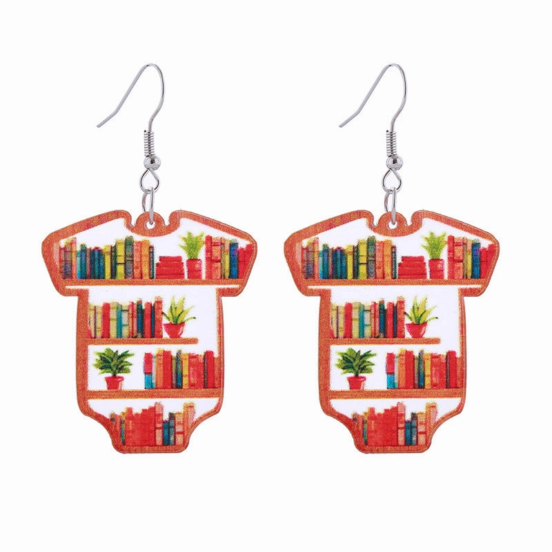 Wholesale of Love Cloud Bookshelf Rabbit Squirrel Book Acrylic Earrings for The Beginning of School Season