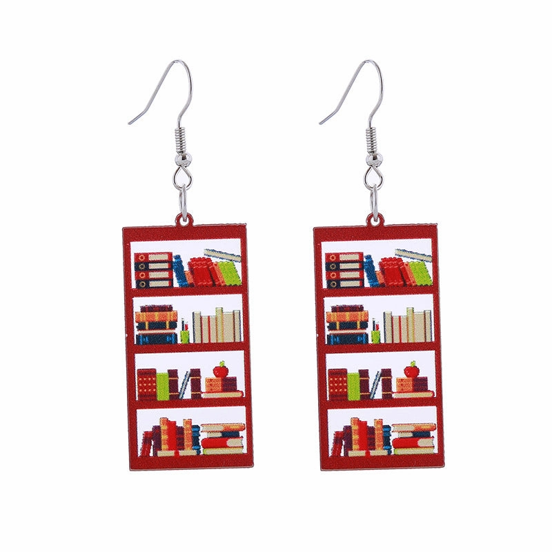 Wholesale of Love Cloud Bookshelf Rabbit Squirrel Book Acrylic Earrings for The Beginning of School Season
