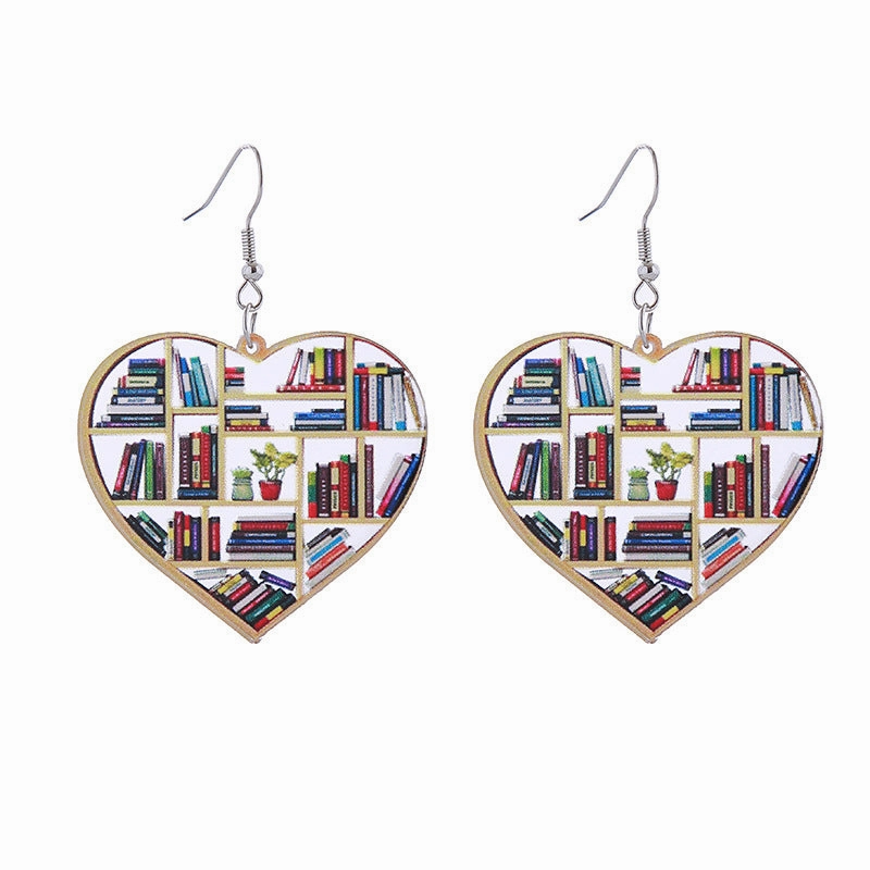 Wholesale of Love Cloud Bookshelf Rabbit Squirrel Book Acrylic Earrings for The Beginning of School Season
