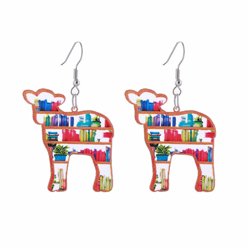 Wholesale of Love Cloud Bookshelf Rabbit Squirrel Book Acrylic Earrings for The Beginning of School Season