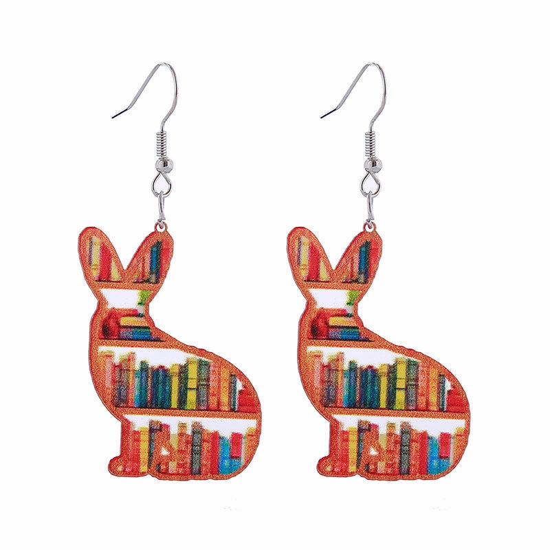 Wholesale of Love Cloud Bookshelf Rabbit Squirrel Book Acrylic Earrings for The Beginning of School Season