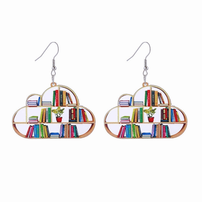 Wholesale of Love Cloud Bookshelf Rabbit Squirrel Book Acrylic Earrings for The Beginning of School Season