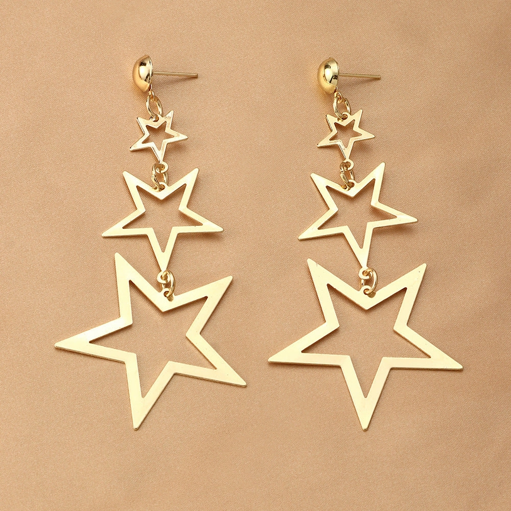 Wholesale of Multi-layer Pentagram Metal Earrings