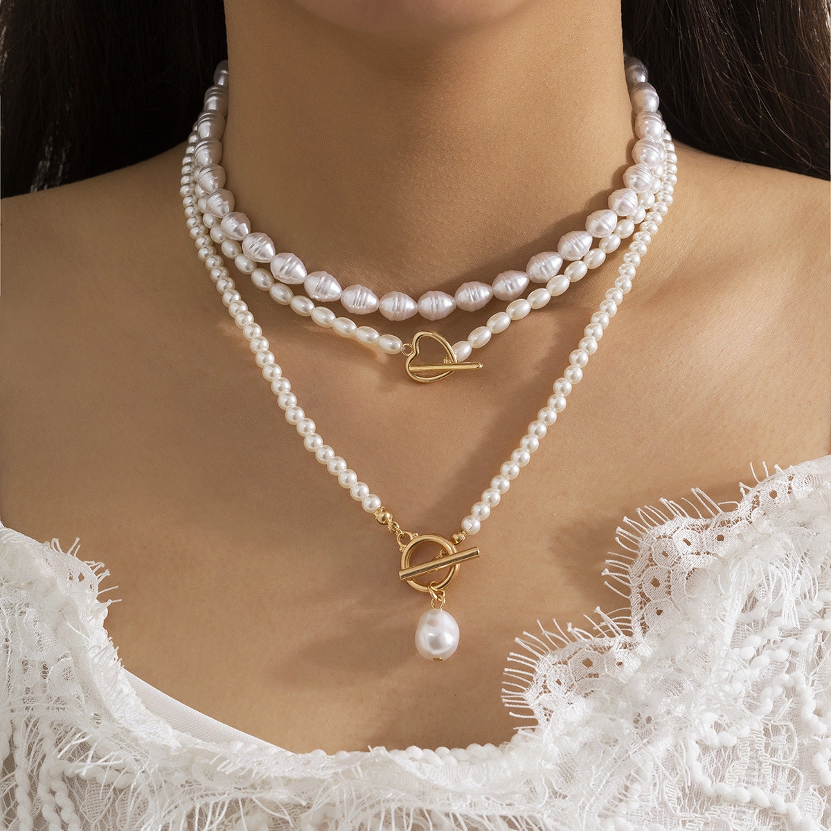 Wholesale of Multi-layer Rice Shaped Pearl Necklaces