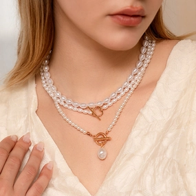 Wholesale of Multi-layer Rice Shaped Pearl Necklaces