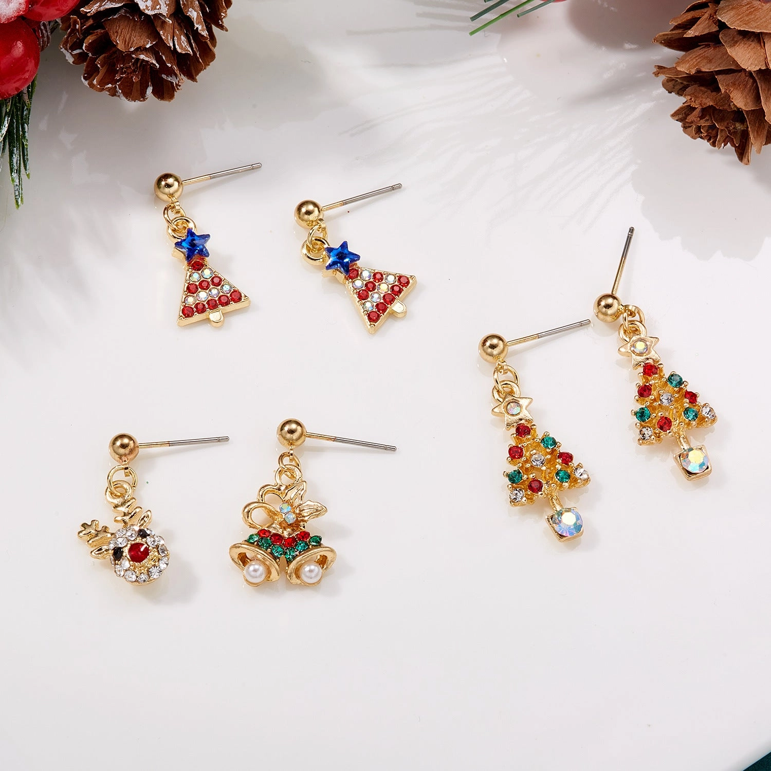 Wholesale of New Christmas Tree Asymmetric Alloy Earrings