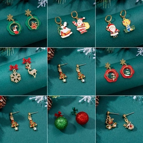 Wholesale of New Christmas Tree Asymmetric Alloy Earrings