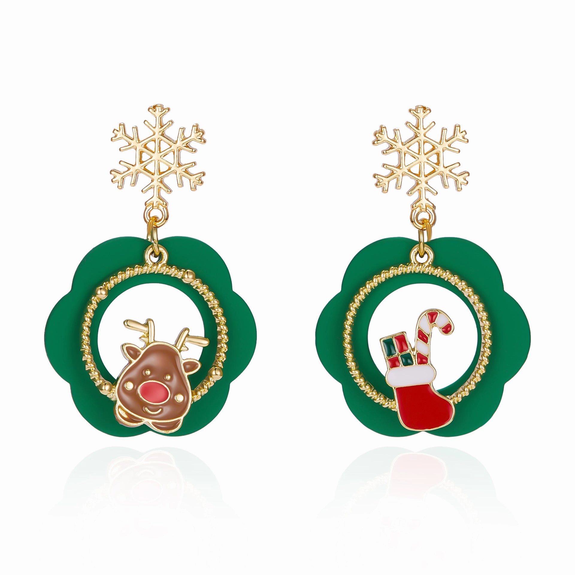 Wholesale of New Christmas Tree Asymmetric Alloy Earrings