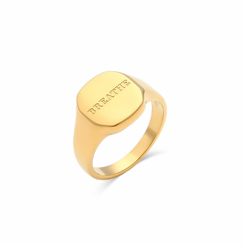 Wholesale of New English Letter Titanium Steel Electroplated 18K Gold Ring