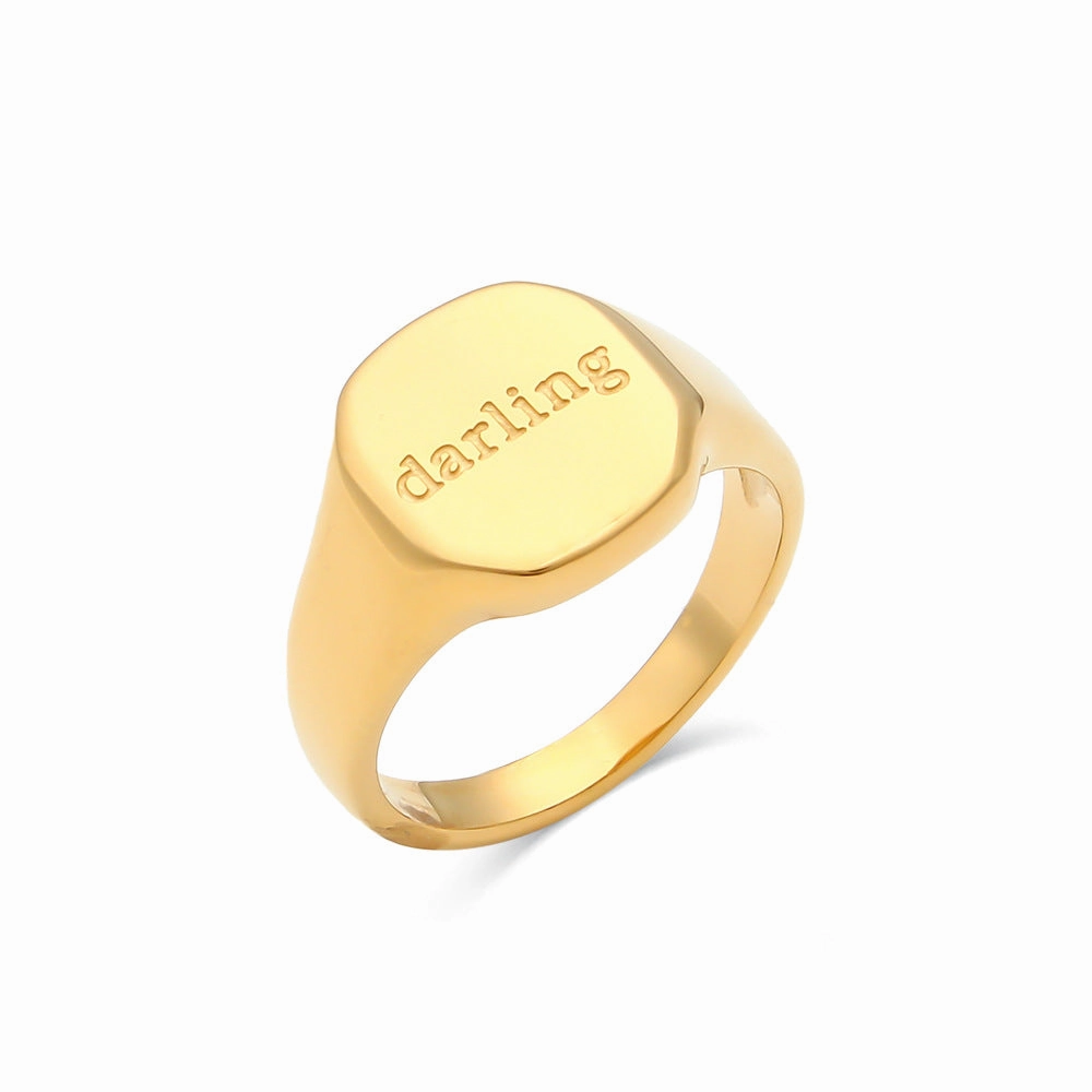 Wholesale of New English Letter Titanium Steel Electroplated 18K Gold Ring