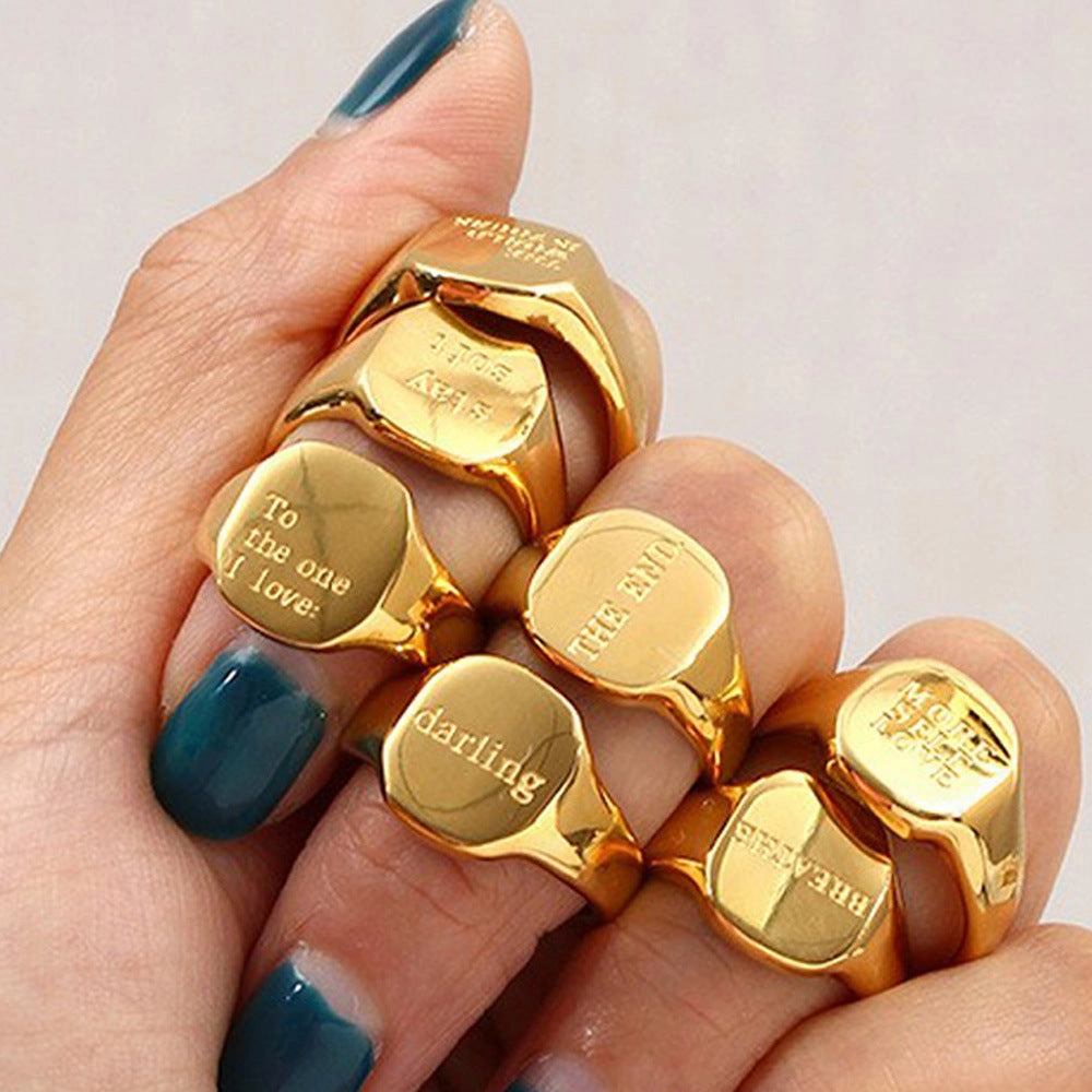 Wholesale of New English Letter Titanium Steel Electroplated 18K Gold Ring