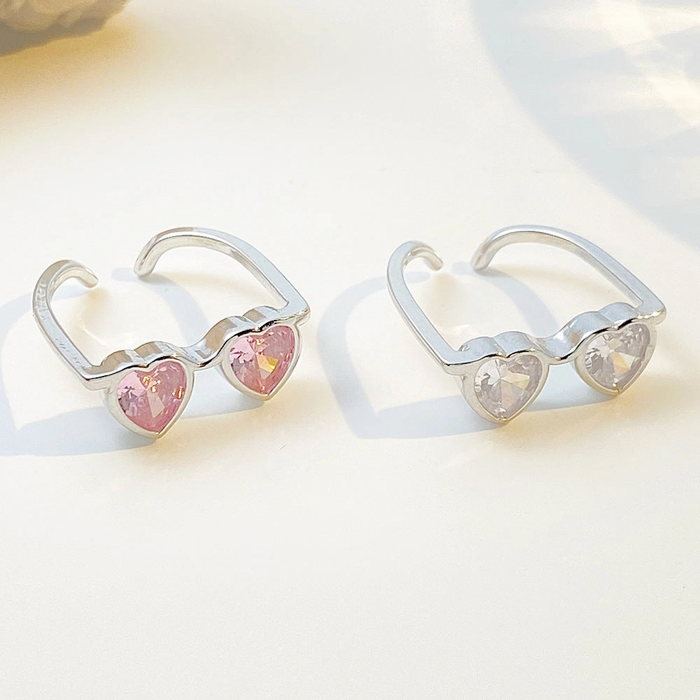 Wholesale of New Heart-shaped Zircon Glasses Alloy Rings