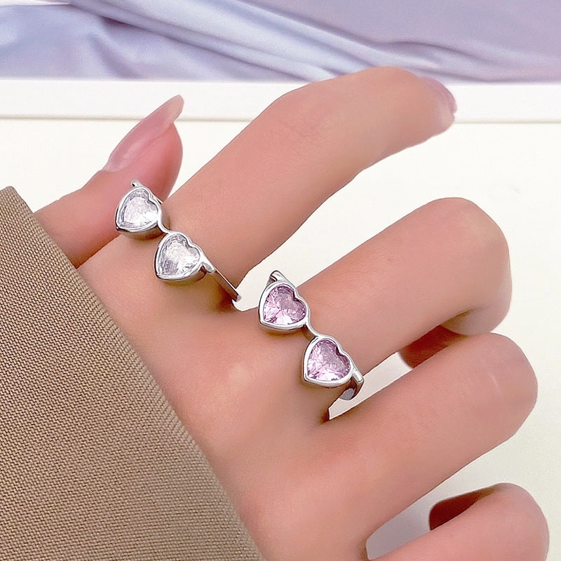 Wholesale of New Heart-shaped Zircon Glasses Alloy Rings