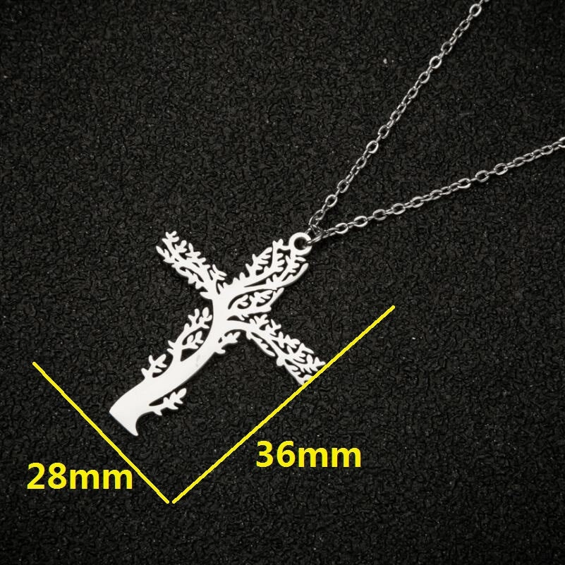 Wholesale of New Tree of Life Cross Stainless Steel Necklace