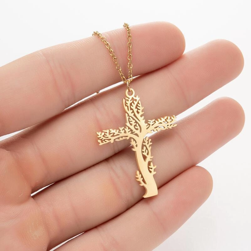 Wholesale of New Tree of Life Cross Stainless Steel Necklace