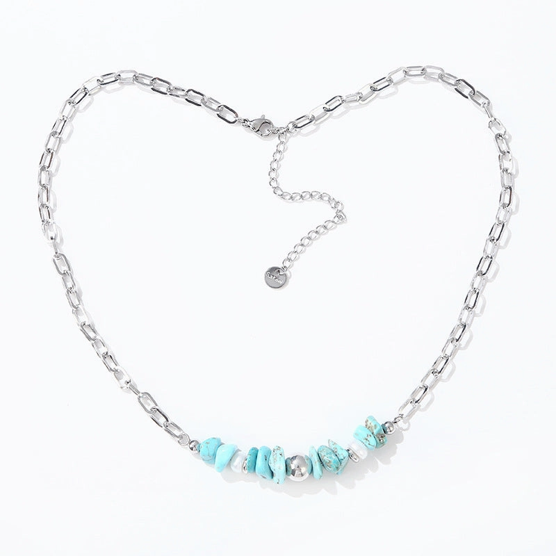 Wholesale of Pine Stone Orchid Red Stone, Freshwater Pearl Clavicle Stainless Steel Necklace