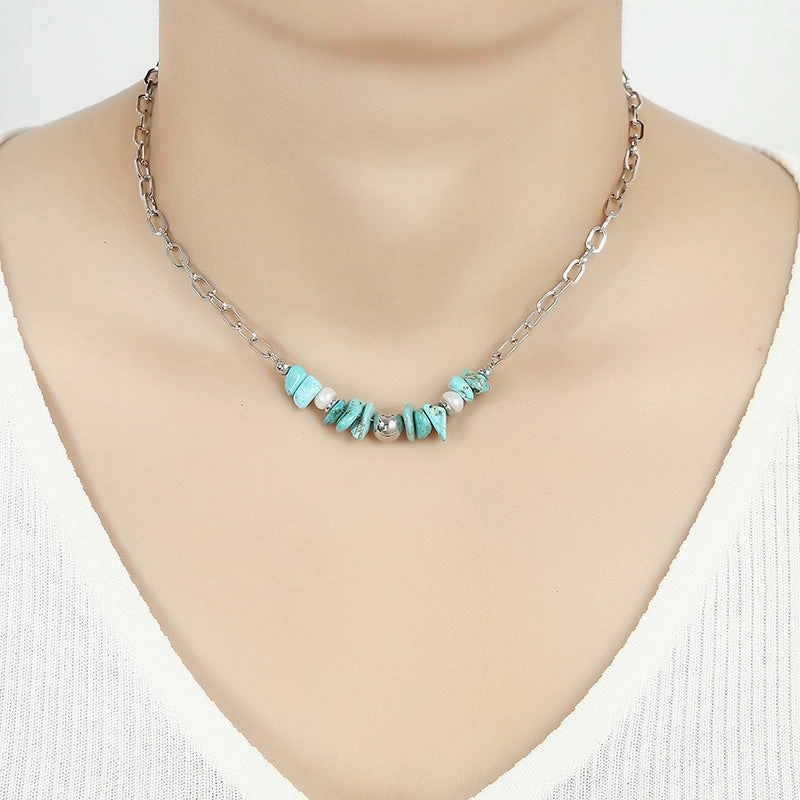 Wholesale of Pine Stone Orchid Red Stone, Freshwater Pearl Clavicle Stainless Steel Necklace