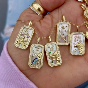 Wholesale of Twelve Constellations Art Retro Style Square Bronze Necklaces