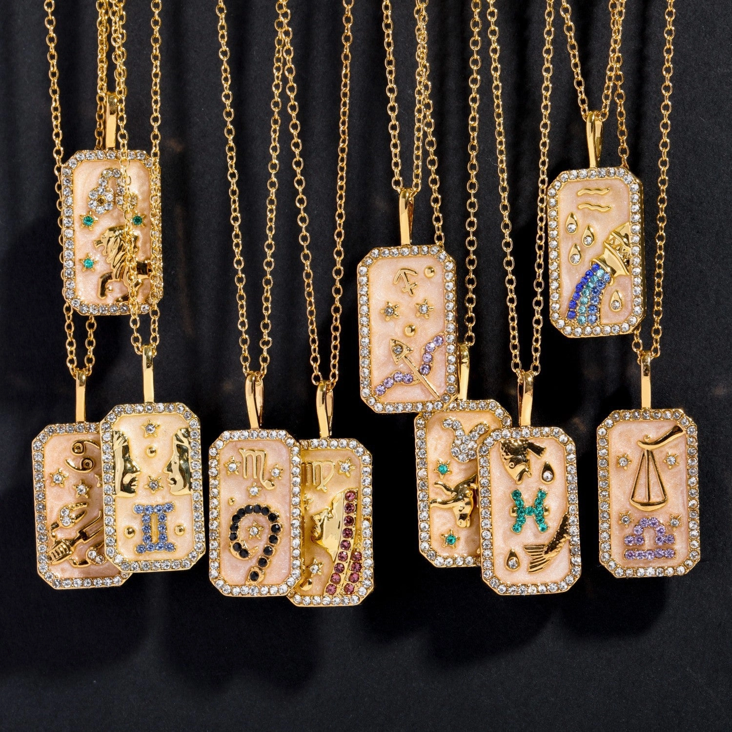 Wholesale of Twelve Constellations Art Retro Style Square Bronze Necklaces
