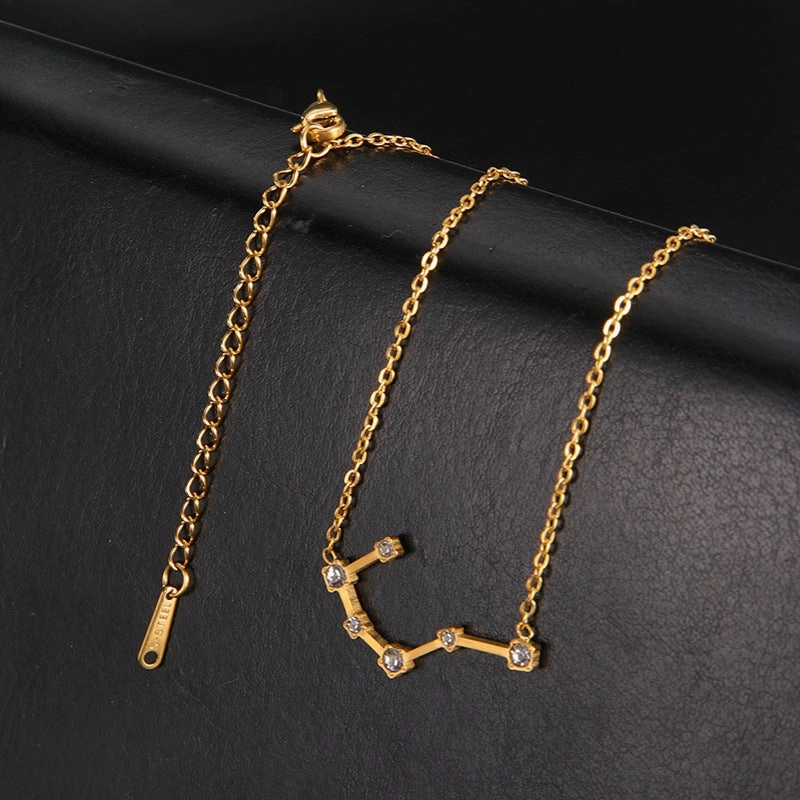 Wholesale of Twelve Constellations with Diamond Necklace Stainless Steel Collarbone Chain