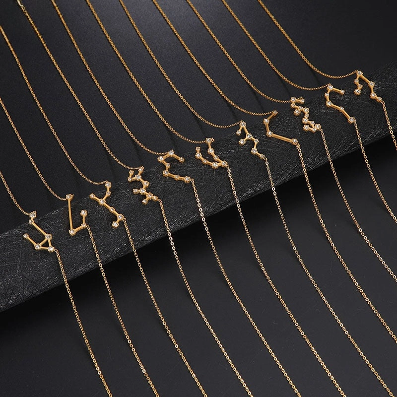 Wholesale of Twelve Constellations with Diamond Necklace Stainless Steel Collarbone Chain