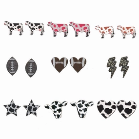 Wholesale of Western Cowboy Love Cow Wooden Earrings